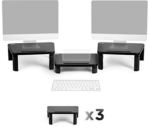 Duronic Triple Monitor Stand Riser DM056, Laptop and Screen Stands for Desktop, Shelf Support for 3 PC Computer Monitors, Adjustable Height Shelves for Desk, 10kg/22lbs Capacity per Stand – Black