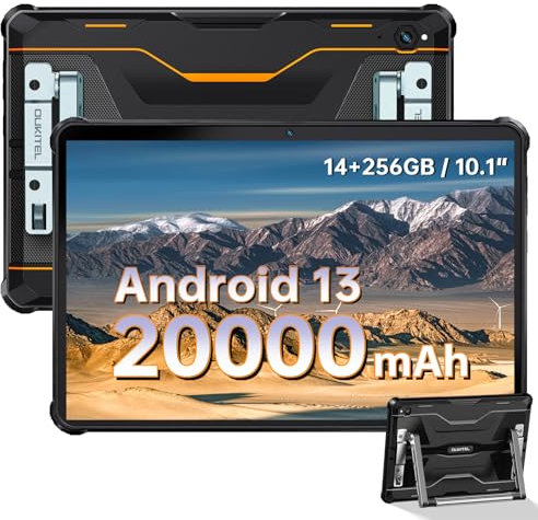 OUKITEL RT6 Rugged Tablet, Android 13 Tablet, 10.1-inch Rugged Tablet 14GB+256GB (TF 1TB), 20000mAh, 16M+16M Pixel Camera, IP68 Waterproof Tablet, Dual 4G LTE SIM, 5G-WiFi, OTG, GPS, Gaming Tablet