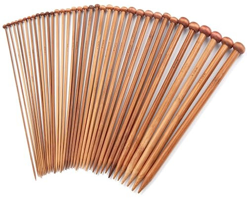 Single Point Bamboo Knitting Needles 14 Inch, 18 Pairs Wooden Knitting Needles for Beginners, US Size 0-15 (2.0-10.0mm), Straight Wood Needles Prefect for Sweaters, Socks, Shawl, Gloves and Scarf