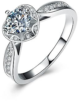 AMDXD Weiß Gold 18 Karat Verlobungsring, Trauringe Herz mit Diamant Solitärring Weiß, Gr.70 (22.3), Echte Goldschmuck