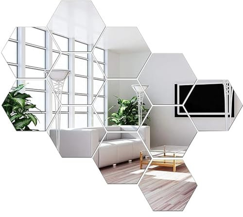 SSyang 12 Pezzi Specchio Adesivo da Parete Acrilico,Specchio Wall Stickers Decor,Adesivi da Parete a Specchio,Decorazione Adesiva da Parete a Specchio Acrilico,per Soggiorno e Camera da Letto(Argento)