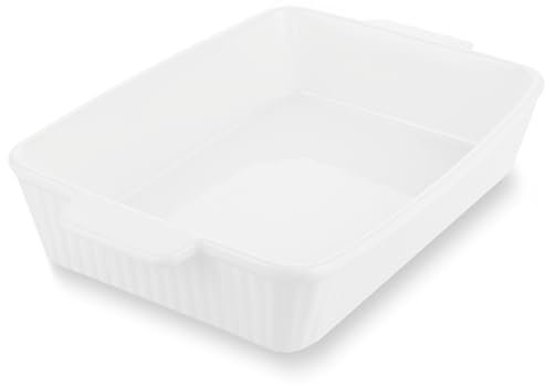 SHUESS Auflaufform groß 38 cm, Auflaufform Keramik Weiß für 4-6 Personen Kapazität 3 Liter für Lasagne, Tiramisu, Aufläufe und mehr