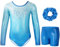 Gogokids Mädchen Dreiteilige Gymnastikanzüge, Langärmliges Gymnastik Set mit Shorts und Haarband, Glitzernde Balletteinheitstrikots - Gymnastik Outfit mit Farbverlaufdesign für 9-10 Jahre
