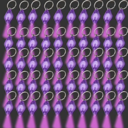 MODOAO 50 pcs LED UV Llavero Linterna Luz Púrpura Mini LED Llavero Luz Portátil Ultra Brillante Batería Llavero Linterna
