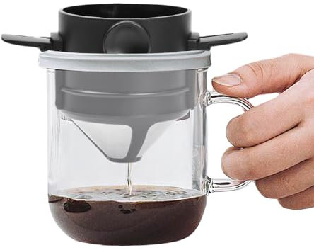 Dokeno Kaffeefilter 1–2 Tassen, Papierloser Kaffeefilter Kaffeefilter Wiederverwendbar Camping Kaffeefilter Teefilter mit Halter für Zuhause Büro Reisen Camping
