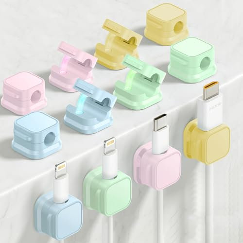 12 Stück Kabelhalter Schreibtisch, Kabelclips Kabel-Organizer für den Schreibtisch starker Selbstklebender Kabelhalter für Schreibtisch Nachttisch Ladekabel HDMI,Cables Office Home (Farbe-12pcs)