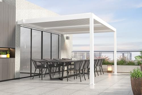 Cazeboo Pergola Bioclimatique adossée Santa 4x3m Aluminium Blanc