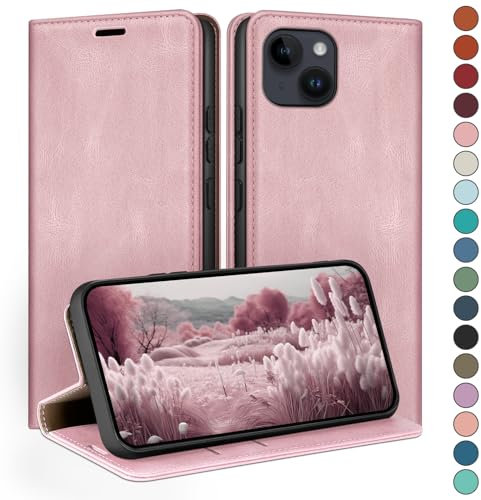 HUOUH for iPhone 15 Plus 6.7 Wallet case with RFID Blocking PU Leather,Flip Folio Book covers,Credit Card Holder Shockproof Phone case Women Men for Apple 15 Plus case Pink