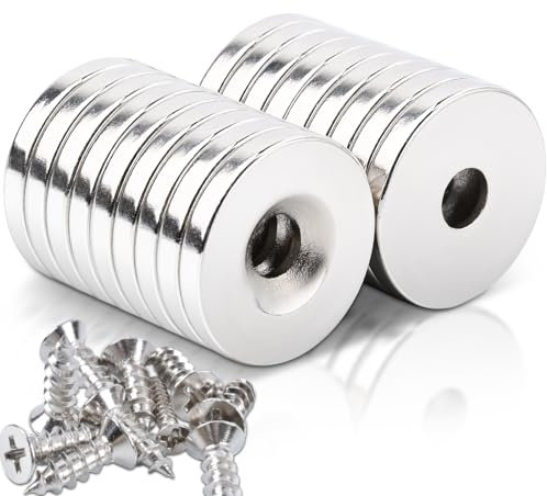 18 Stück Neodym Magnete mit Loch 20x3 mm Magnete Stark Magnete Senkungsdurchmesser 5 mm Klein Starke Magnet für Magnettafel Küchenschrank Kühlschrank Pinnwand Magnetboard Küche Büro