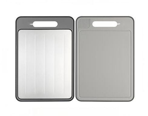 GaoBangM Defrost Tray,4 in 1 Double Sided Defrosting Board with Garlic Grind Knife Grind Function,Chopping Board,Cutting Board,Defrosting Tray Fast Thawing of Frozen Food,14.3 × 9.8 Inch