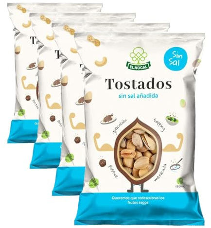 EL NOGAL Frutos Secos Pistacho Tostado Sin Sal Bolsa, 100 G (Paquete de 4)