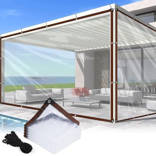 Adiwo Lona Impermeable con Ojales de 2 x 3 m, Lona Transparente para Exteriores, para Muebles de jardín, balcón, Cortavientos, Resistente al Aire, para Exteriores