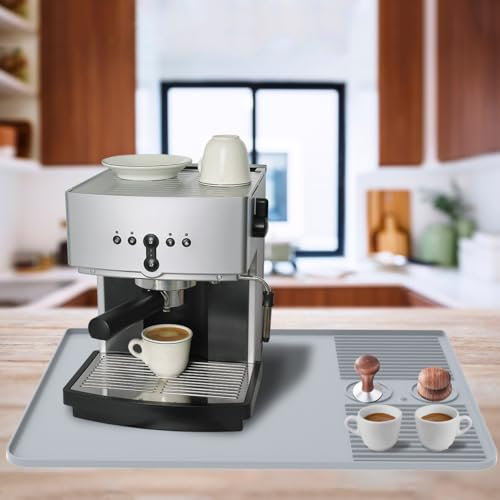 Abulun Silicone Coffee Machine Mat 40.5x60.8cm,Coffee Machine Tray for Counter Protector with Dish Drying Mat,and Area for Placing Powder Hammers