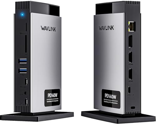 WAVLINK Laptop Docking Station Triple Pantalla (Single 8K/Dual 4K), USB C Dock 125W PD3.1 Pass-Through, 2*HDMI, DP, Ethernet, SD/TF, para Windows, Macbook M1/M2/M3/M4
