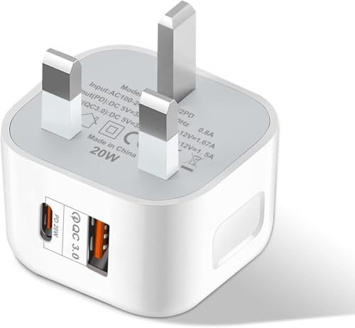 USB C Plug Fast Charge Plug,1 Pack Dual Port Micro USB Plug For Apple iPhone 16/15/15 Pro Max Type C Wall Charger Adapter UK for iPhone 14/14 Pro/14 Pro Max/13/13 Pro/13 Pro Max/12 Pro Max/11 Pro/iPad