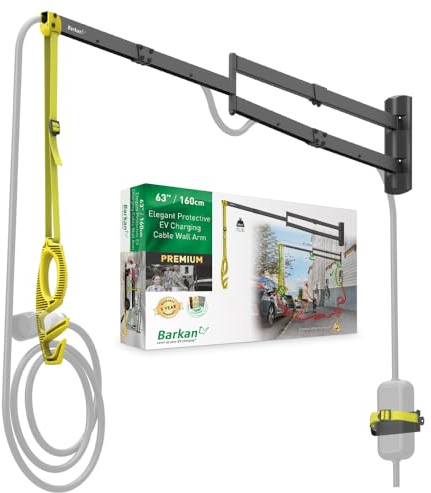Barkan 63 Protective EV Charging Cable Wall Arm, 5 Year Warranty, Indoor & Outdoor Weatherproof zinc Coating, for Electric Vehicle Cable, Retractor Arm