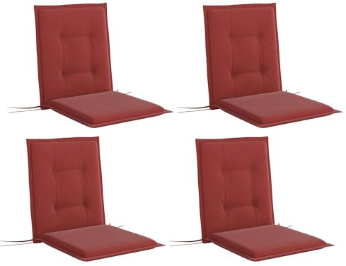 Outsunny 4er Set Sitzkissen 108 x 50 x 5 cm Stuhlkissen mit Bändern, Outdoor Indoor Sitzauflage, Sitzpolster, Bankpolster für Gartenmöbel, Sitzsthul, Essstuhl, Weinrot