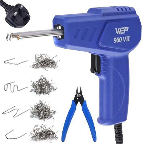 WEP 960-VII Plastic Welder Kit 110V with Ergonomic Grip and LED Lights with 350 Hot Staples and Pliers for Car Bumper Welding, Gas Tank Repair, a Great Automotive Tools for Mechanics(UK)