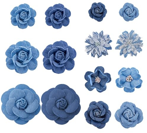 SUPERFINDINGS 14 Stile Stoff Blumen Denim Marineblau Denim Stoff Blumen Stoff Camelia Canvas Stoffe Blumen Jean Nähornamente Für DIY Jacke Rock Mantel