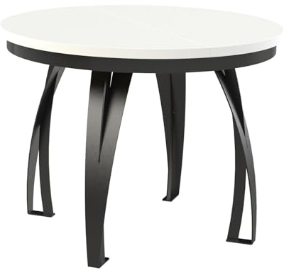 MEBLINI Esstisch Rund Ausziehbar aus Metall - Loft - Esszimmertisch Modern - Küchentisch - Ausziehtisch - Round Dining Table - Esszimmertische - 100-176x77cm - Lunga - Weiß Matt/Schwarz Matt