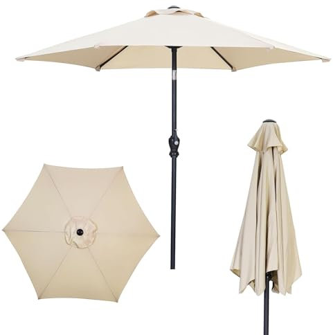 Sonnenschirm, Sonnenschirm Klein 7,5 Fuß Terrassenschirm mit Quaste, Tischschirm for den Außenbereich, Marktschirm mit 6 stabilen Streben, mit Neigung per Knopfdruck und Kurbel for Garten, Rasen, Terr