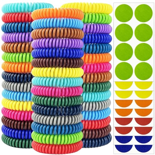 Mosquito Repellent Bracelets 45 Pack, Individually Wrapped Mosquito Repellent Bands with 60 Pcs Mosquito Stickers Patches, DEET Free Insect Bug Repellent Wristbands for Adults and Kids