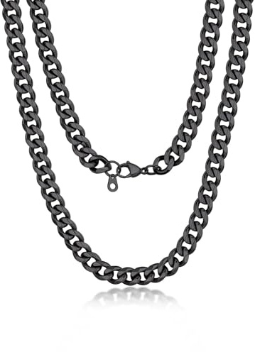 Suplight Panzerkette Schwarz Herren Cuabn 9mm kubanische Halskette 51cm Necklace Edelstahl Hip Hop Kette Modeschmuck Accessoire für Jungen Rapper