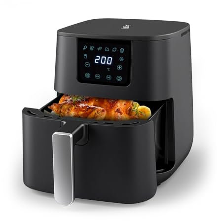 Freidora sin aceite, capacidad 4.5 L,1400W,200 °C Máxima, Panel Táctil, 8 Modos Preconfigurados, Diseño Moderno y Elegante, Negro