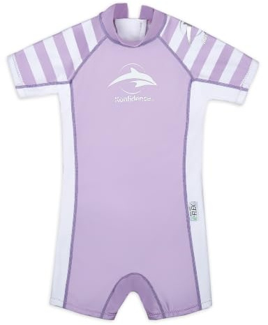 Konfidence Kids Swimsuit/UV Sunsuit - Eco Swimming Costume Made with e-Flex (Breton Lilac, 6-7 Years)