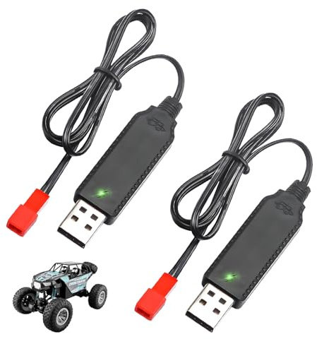 2 Stück USB Ladekabel 3,7V mit JST 2 Pin Stecker, Ladegerät Kabel für LiPo NiMH NiCd Akku, Kompatibel mit RC Flugzeug Drohne Quadcopter Auto Boot Panzer Zug ferngesteuerte Spielzeuge