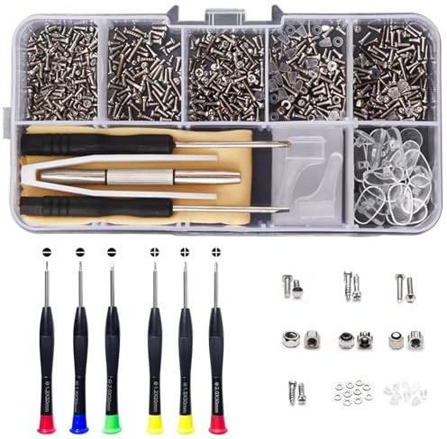 GIONAR Sunglasses Repair Kit, Includes 500Pcs Glasses Screws, 9 Screwdrivers, 10 Pairs Nose Pads,1 Pairs Ear Hooks, and 1 Cloth, Spectacle Repair Kit for Sunglasses, Rimless, Full-Rimmed Glasses
