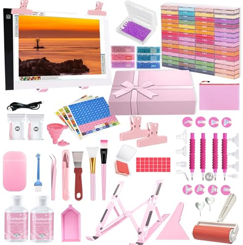 DNSGOOR 185 Stück A4 Diamantmal Lichtpad Set,Diamond Painting Zubehör Boxen,Diamond Painting Zubehör Stift,Diamant Malerei Werkzeuge Kits for DIY Kunst Handwerk