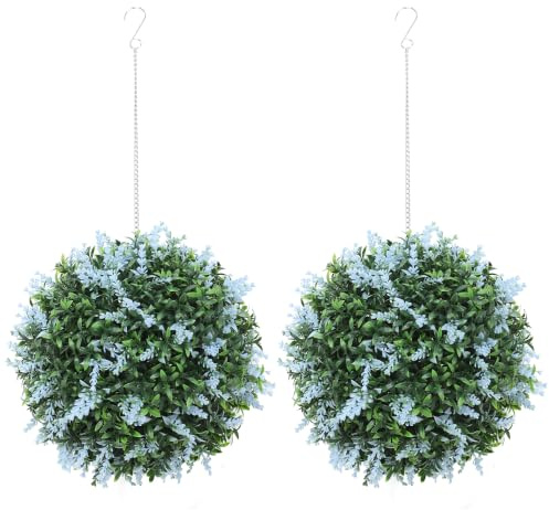 HOMCOM Set of 2 Artificial Plant Topiary Balls UV-Protected 27cm, Blue | Decorative Fake Plants, for Home, Indoor, Outdoor Decor