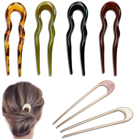 FOSDICK Set med 6 U-formade hårnålar, fransk hårgaffel, tvinnade hårnålar för kvinnor och flickor, alla hårtyper, styling