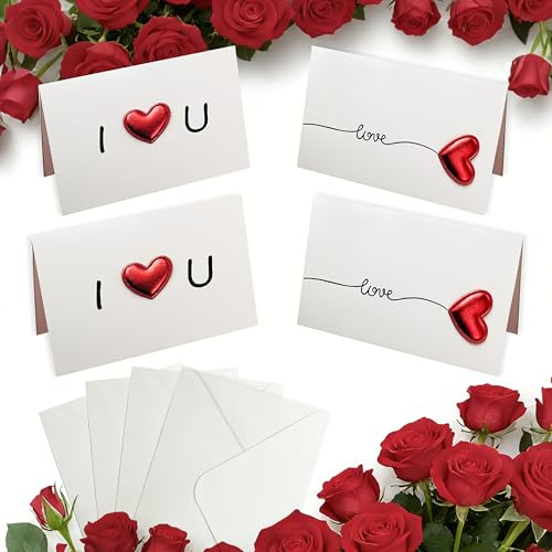 Xcdhemde® 4 Karte Liebe 10x15 cm, Inkl 4 Umschläge | Geburtstagskarte Liebe, Jahrestag Karte, 2 Designs 'I Love You' & 'Love', Für Hochzeiten, Geburtstage, Vatertag Muttertag
