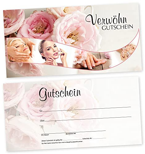 50 Kosmetikstudio – Gutscheinkarten VINTAGE BEAUTY mit weißtransparenten Umschlägen Gutscheine Geschenkgutscheine