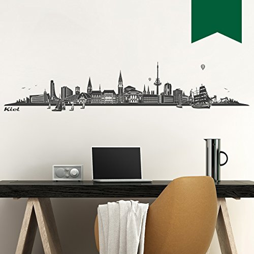 WANDKINGS Wandtattoo Skyline Kiel 120 x 24 cm - Dunkelgrün - 35 Farben zur Wahl
