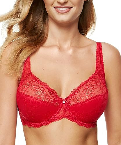 Gorteks - Scarlet/B3 - halb gepolsterter BH, eleganter und sexy Spitzen-BH. Bequeme Unterwäsche für Frauen. Gesunde und schöne Brüste. Schönheit und Mode (Rot, 90D)