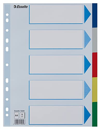 Leitz Esselte Register für A4, Deckblatt und 5 Trennblätter mit Taben, Mehrfarbig, Robuster Kunststoff, 15259