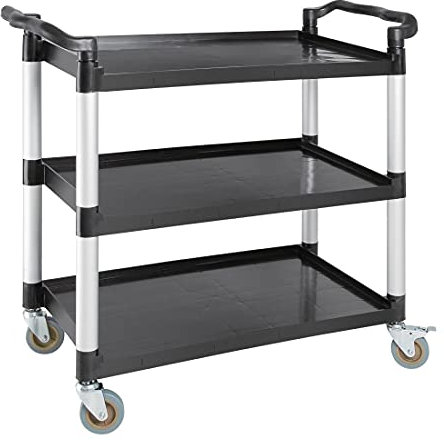 Vogue Grand chariot mobile en polypropylène, noir, capacité de 200 kg, taille : 960 x 520 x 1070 mm, comprend 2 roulettes avec freins et 2 roulettes simples à montage facile, CF102