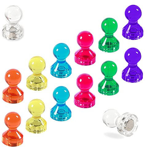 TMS Small Strong Fridge Magnets, 14 Coloured Magnetic Push Pins for Whiteboards, Office Calendars, Wire Wall Notice Boards, Maps, Memo Boards, Neodymium Skittle (Multi-Coloured, Small (14 Pins))