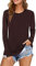 Ladies Womens Plain Long Sleeve Round Neck Top Basic T Shirt Layering Plus Sizes UK 8-18 (XL (UK 16-18), Brown)