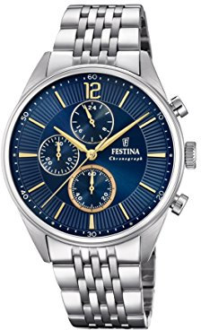 Montre FESTINA pour Homme F20285/3 Timeless Chronograph Boîtier en Acier Inoxydable Gris Bracelet en Acier Inoxydable Gris