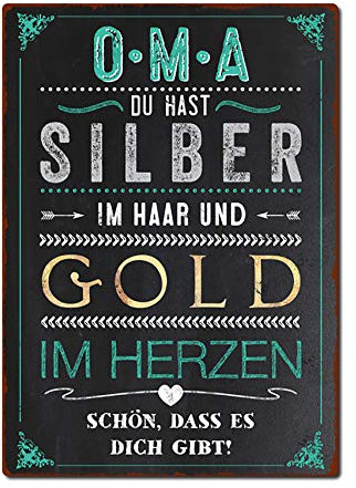 Interluxe Postkarte aus Holz Oma du hast silber im Haar und gold im Herzen Größe: DIN A6, 105x148mm, 4mm stark Schön, dass es dich gibt Oma.