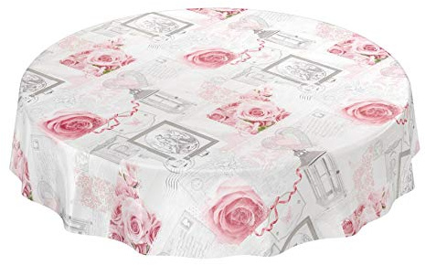 Tischdecke Wachstuchtischdecke Wachstuch Wachstischdecke pflegeleicht abwaschbar Rosen Landhaus Antik Grau Rund 100cm, Schnittkante