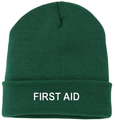 Workwear World Essential First Aid Embroidered Turn Up Cuff Acrylic Woolly Ski Hat (Bottle Green)
