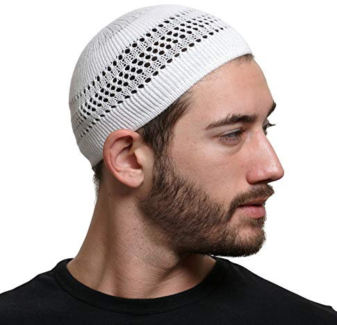 SnugZero - 100% Baumwolle Gitterstrick Skull Cap Beanie Kufi | Einfarbig und Coole Designs für den Alltag, Weiss/opulenter Garten, Einheitsgröße