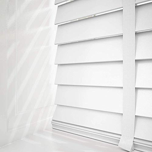 First blinds WOODEN VENETIAN BLIND WHITE WITH TAPES REAL WOOD 50MM SLATS MADE TO MEASURE (White, 195 cm Width x 120cm Drop)