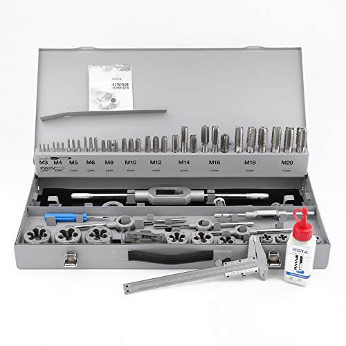 GSR Gewindeschneid-Satz HSS M3 - M20 56-teilig inklusive Gewindeschneidmittel und digitale Schieblehre 150mm