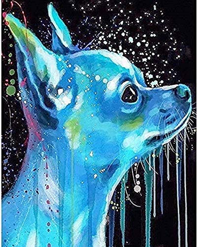 Peinture par numéros Kits pour Adultes Enfants, Bricolage numéro Peinture estampé Toile Artiste décoration-Art Bleu Aquarelle Chihuahua Chien, 40x50 cm